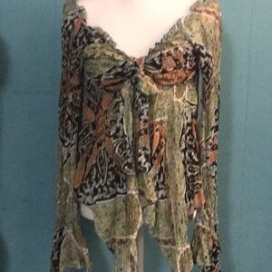 Boho filmy off shoulder ruffle blouse